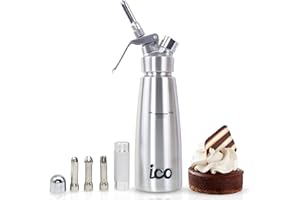 IMPECCABLE CULINARY OBJECTS (ICO) ICO Professional Chantilly-Siphon aus Edelstahl für Schlagsahne zu Hause, Chantilly-Siphon aus Edelstahl für Desserts, Dips, Saucen und aufgegossene Spirituosen (500 ml), Silber