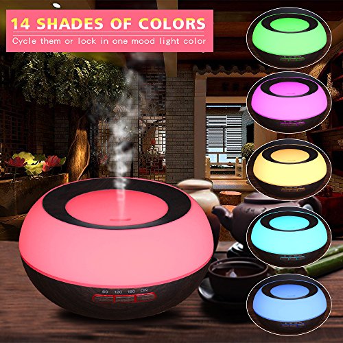 Aroma Diffuser, YCTA 300ml Holzmaserung Luftbefeuchter Ultraschall Öl Diffusor Duftzerstäuber Humidifier Aromatherapie Diffusor Tragbarer mit 7 Farben LED Licht für Babies Kinder(WOOD1-Dark Brown) - 2