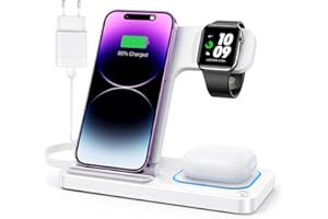 DUMTERR 3 in 1 Apple Ladestation für Apple Watch und iPhone iPod, iPhone Ladestation für iPhone 16 15 14 13 12 11 Pro Max, Wireless Charger für Apple Watch Serie/AirPods - Faltbare & tragbare(Weiß)