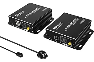 TESmart HDMI KVM Extender 1080P 60Hz sur Simple Câble Cat5e/6 Jusqu'à 120m/393ft, Point/Multipoint à Point/Multipoint, Contrôle à Distance via Souris et Clavier, IR Pass Through (TX et RX)