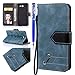 Produktbild FESELE Lederhülle für [Samsung Galaxy J3 2017], Vintage/Retro Premium Lederhülle Leder Case Lanyard Strap Klappetui Ledertasche Bookstyle Handyhülle Flip Tasche Case Cover im Bookstyle mit Magnet [Kartenfächer] [Standfunktion] [Brieftasche] für Samsung Galaxy J3 2017 + Blau Eingabestift-Schwarz+Blau