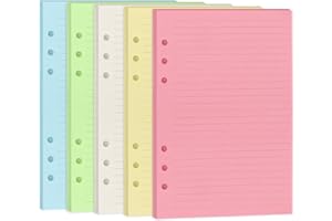 FYY a5 fori, quaderno 6 anelli a5,carta a5 raccoglitore ad 6 anelli,di carta A5 linea,carta di ricarica A5 100 fogli (200 pagine) per quaderno con 6 raccoglitori ad anelli,cinque colori(linea)