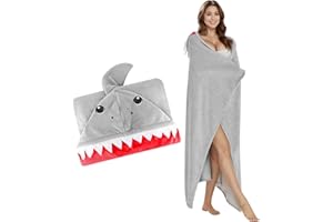 LOMUG Koce przenośne z kapturem i rękawiczkami 150x130 cm, bluza z kapturem, koc rekinowy, koc na kanapę, puszysty koc z kreskówką dla kobiet i mężczyzn, dorosłych, prezenty dla kobiet na Boże Narodzenie i