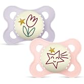 MAM Original Baby Pacifier 2-6 Months, Matte Pink, Night, 2 pcs | Glow in the Dark with Symmetrical, Flat and Flexible Skin S