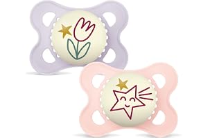 MAM Dummy som lyser i mörkret, 2–6 månader, med symmetrisk napp, platt och flexibel, gjord av silikon, lätt att använda, med självsteriliserande låda, MAM Original, mattrosa, 2 stycken, natt