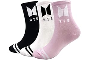 JIMISTON BTS Bangtan Boys - Calcetines de punto de algodón para deporte, transpirables, suaves, cálidos, de larga duración, con 2 tarjetas BTS + 1 pegatina BTS mejor regalo para A.R.M.Y (3 pares)
