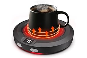 MXMZHXU Tassenwärmer bis zu 75℃, 3 Temperaturstufen Elektrischer Kaffeewärmer, Kaffeetassenwärmer mit Automatischer Abschaltung 2-12h, Tassenwärmer für Kaffee, Milch, Tee, Wasser, Schwarz (Black)
