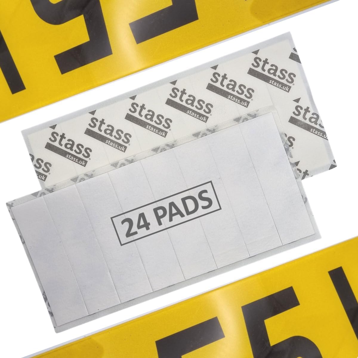 STASS 'PlateFit' Number Plate Sticky Pads (24 Pack), Extra Strong Double Sided Foam Adhesive Strips, Drill-Free Mounting Tape for UK Registration/Licence Plates, Weatherproof