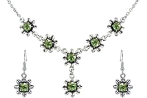 Trachtenland - Blumen Collier mit Ohrhängern - Zauberhafte Schmuck Sets bestehend aus Halskette und Ohrringen