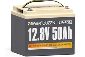 Power Queen 12V 50Ah LiFePO4 Batteria a ciclo profondo, potenza di carico 640 Wh, BMS 50A, Batteria da 4000-15000 cicli e durata di 10 anni, per camper, impianto solare, E-Scootern