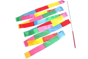 Trimming Shop Multi Colour Rhythmic Gymnastics Ribbon with Twirling Dance Baton Rod for Kids Artistic Dancing, Gymnastic Training, Fun Activities, 4 Metres, 1pc