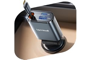 Lamicall Infällbar billaddaradapter – 【Ultrakompakt】50 W cigarettändare USB-laddare, 3-i-1 biltelefonladdning med infällbar k