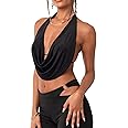 Women Backless Halter Crop Top Y2k Cowl Neck Sleeveless Ruched Camisole Tank Top Fairy Grunge Vintage Mini Vest Summer Clubwear