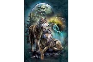 Cross Stitch Kits Stamped, OWN4B Wolf Moon Night Printed Pattern 11CT 14.2x18.1 inch DIY Embroidery Kit (Wolf)