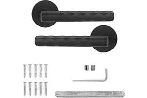 Decoranddecor Tore Lever On Rose Door Handles – Diamond Pattern Matt Black Handle Set for Internal Doors in Bedrooms, Bathrooms & Living Spaces