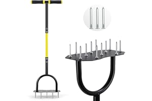 Jardineer Aireador de césped con picos de repuesto, aireador de césped para césped, aireador manual de césped para suelo compacto