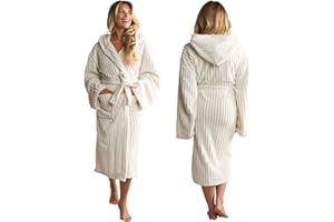 OHS Ribbed Fleece Dressing Gown, Super Soft Ladies Dressing Gowns Winter Warmer Gifts for Women Luxury Fleece Loungewear Womens Robes Ribbed Design - One Size