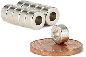 MAGNET-KAUF Magnes neodymowy magnesy pierścieniowe - magnes z otworem 3 mm - okrągły pierścień magnes 6 mm x 3 mm tarcze magnesy silne - płaskie okrągłe - silny pierścień magnetyczny [10 sztuk]