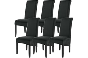 LIVEGO Velvet Large Size Dining Chair Covers Set of 6,Stretch Dining Room Chair Slipcovers,Removable Washable High Back Chair Protector Covers for Dining Room,Kitchen,Banquet,Home(black,Pack of 6)