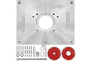 SSEHCWAN Router Table Insert Plate, 300 X 235 X 9.5mm Aluminum Router Insert Plate DIY Router Table Insert Plate with 2 X Router Table Insert Ring and Screws for Wood Trimmer Router