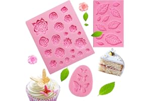 GIRAFEDA 3 Pcs Moules Silicone Fondant Moule Entremet Moules Fondant Chocolat en Fleur Feuille Papillon Moule Pâte à Sucre Moules à Chocolat Mmoule Silicone 3D Moule à Bonbon pour Déco Gâteau Fondant