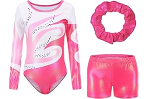 Hovershoes Gymnastics Leotards for Girls Sparkle Colorful Dancing Athletic Leotard with Glitter Tumbling Dance Shorts and Headband for 5-14 Years Kids Teens