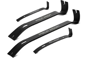 WOTAHI 4-Piece Flat Pry Bar Set - 15",12",7",5.25" Heavy Duty Nail Puller, Utility Claw Bar, Wonder Bar, Crowbar, Mini Pry Bar, High Carbon Steel Forged Nail,Baseboard and Trim Removal Tool kit