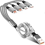 SDBAUX Multiplo 4 in 1 Cavo Retrattile USB,1m 2 iP/Micro USB/Tipo C Porta Compatibile per iP/Android Smartphone Regalo Uomo D