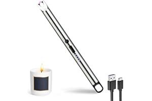 JIEYUCHU Encendedor eléctrico USB Recargable con Cerradura de Seguridad, a Prueba de Viento, sin Llama, Largo para Velas, Camping, Estufas, barbacoas (Plata)
