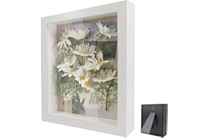 FEADBYT 3D Shadow Box, 10 x 15 cm Wooden Deep Picture Frame, Fill the Photo Frame, 3D Shadow Box Picture Frame, Flower Display Photo Frame, Used for Displaying Flowers, Souvenir Displays, White
