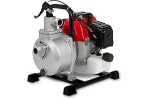 EBERTH Pompe a Eau Pompe de Jardin a Essence, Moteur 2CV, 2 Temps, Débit 12.000l/h, Raccord 1 Pouce, Hauteur d'Aspiration 7m, Démarrage par Câble, Pied en métal, Poignée de Transport