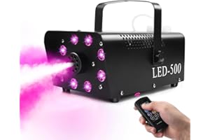 PROPULSION LIFE Machine à fumée sans fil 500 W avec 8 LED RVB 3 en 1, machine à brouillard de scène avec 10 couleurs et effet stroboscopique pour fêtes, mariages, vacances, Noël, Halloween