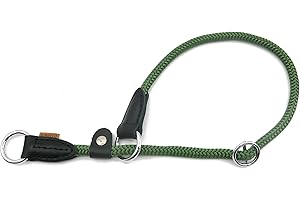 Aiminto Braided Rope Collar, Training Dog Collar, Round Martingale Collar, Slip Collar with Adjustable stopper and Slidable Stop Ring - Ideal for Medium Dogs (M(1/3") - 18" Long, Dark Green)