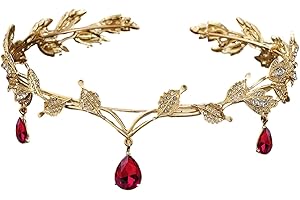 ZYEKIU Corona, Tiara Pedrería, Tiaras Novia con Corona de Hojas, Tiara de Cristal de Boda, Diadema Elfo Retro, para Cosplay, Boda, Fiesta, Festival Renacentista, Navidad, Cumpleaños