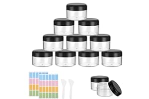 Flintronic Barattolo cosmetico trasparente e visibile, bottiglia nera con tappo a vite e adesivo, adatto per cosmetici, creme, gel, pasta, perline, ecc.