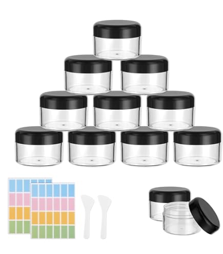 Contenitori Cosmetici Vuoti 50ml - 12 Pezzi In Plastica Con Spatole Ed Etichette, Per Creme E Polveri