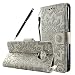 Produktbild Fraelc® Moto G5 Plus Hülle Premium Kunstleder Tasche im Bookstyle Klapphülle mit Weiche Silikon Handyhalter Lederhülle für Motorola Moto G5 Plus Indische Sonne Design Brieftasche - Grau
