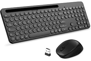 LeadsaiL Set di mouse per tastiera senza fili, ergonomico, radio PC di dimensioni standard, layout tedesco QWERTZ, clic silenzioso, 12 tasti FN per computer Windows, macOS, laptop