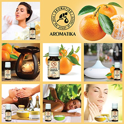 Mandarine Öl 100 % naturreines ätherisches 10ml 0,33 oz, Reine & Natürliche Gelb Mandarinen Öl, Citrus reticulate, Italien – für guten Schlaf / Beauty / Stressabbau/ Baden / Dehnungsstreifen / Gewichtsverlust / Anti Cellulite Wirkung / Körperpflege / Wellness / Schönheit /Aromatherapie / Entspannung /Massage / SPA/ Aroma Diffuser / Duftlampe / Raumbeduftung / Kosmetik Kosmetikanreicherung / Aromatherapeutische / Unverdünntes /Therapeutische / Alternative medizin; Glasflasche, von AROMATIKA - 3