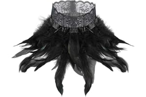CHICTRY Damen Feder Halsband Kragen Schwarz Choker Kropfband Kette Karneval Rabe Kostüm Vogel Federkragen mit Klettverschluss Schwarz One Size