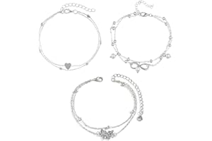 NECXON 3 pezzi cavigliere da donna, argento perla caviglia catena braccialetto piede doppio strato caviglia catena argento strati cavigliere per donne ragazze
