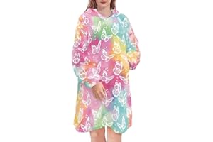 Queenshin Übergröße Hoodie Decken Tie-dye Schmetterlinge Sherpa Sweatshirt für Frauen, Warme Kuschelige Flanelldecke Body Decke, Einheitsgröße