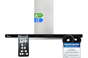 KKT KOLBE Dunstabzugshaube 90 cm | Wandhaube | Umluft | Abluft | Edelstahl | schwarzes Glas | WLAN | Nachlaufautomatik | SensorTouch Bedienung | FLAT9006ED