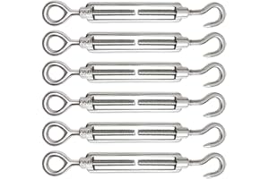 AISHOW Tendeur Cable 6 Pièces M5 Tendeur Cable Inox 304 Réglable Crochet de Ridoir et Oeil pour Tendeur de Fil Cable Acier Corde Crochet Tendeur Accessoires