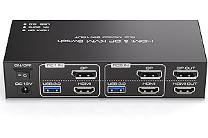 TJCXELE DisplayPort+HDMI KVM Switch 2 PC 2 monitor 4K60Hz Commutatore KVM USB 3.0 Doppio Monitor per 2 PC Condividi 2 Monitor e 4 Dispositivi USB Supporta la Modalità Copia ed Estendi con 2 cavi USB