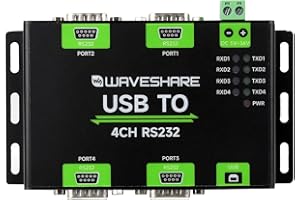 Waveshare Industrial Isolated USB to 4CH RS232 Converter (DB9 Male Interface), Adopts Original FT4232HL Chip, Features High-speed&Stable Communication, compatible with Mac/Linux/Android/Windows, etc