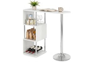 WOLTU barbord BT22ws barbord bistrobord bardiskbord, med 3 hyllor, med vinhyllor, metall, MDF, vit, 113x40x105cm (BxDxH)