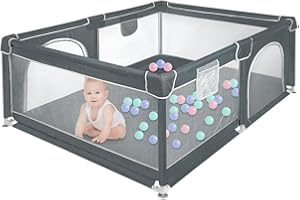 MUL-BOUTIQUE Laufstall für Babys, 160 x 120 cm, Aktivitätsgitter für Kinder, mit Basis, modular, faltbar, großer Laufstall für Kleinkinder mit Tür mit Reißverschluss (grau)