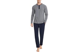 Litherday Pijamas Hombre Invierno Algodón Pijamas Hombre Largo Ropa de Dormir para Hombre con Top y Pantalones 2 Piezas S-XXL