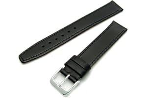 WATCHWATCHWATCH Genuine Leather Watch Strap Odd Sizes 17mm Black with Chrome (Silver Colour) Buckle